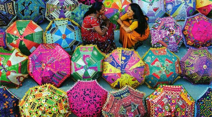 Colourful Indian Market umbrellas